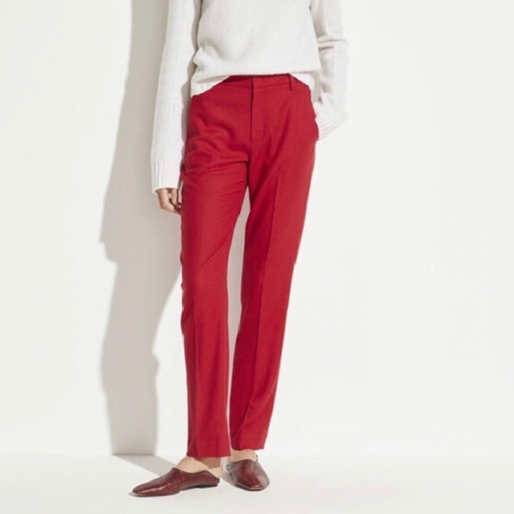 Vince Flannel Tailored Wool Blend Pants in Crimson Red Size 0 XS
